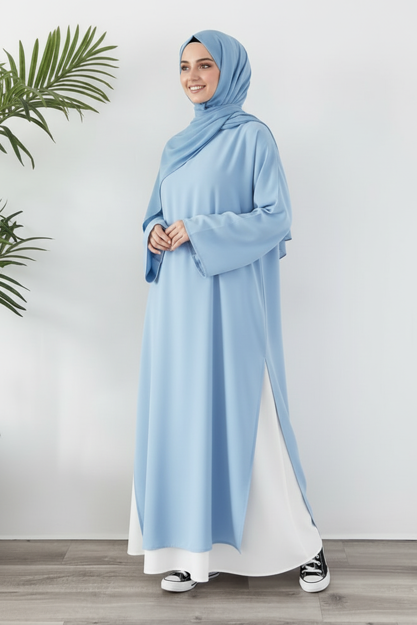 Tunique Longue avec jupe large bleu ciel