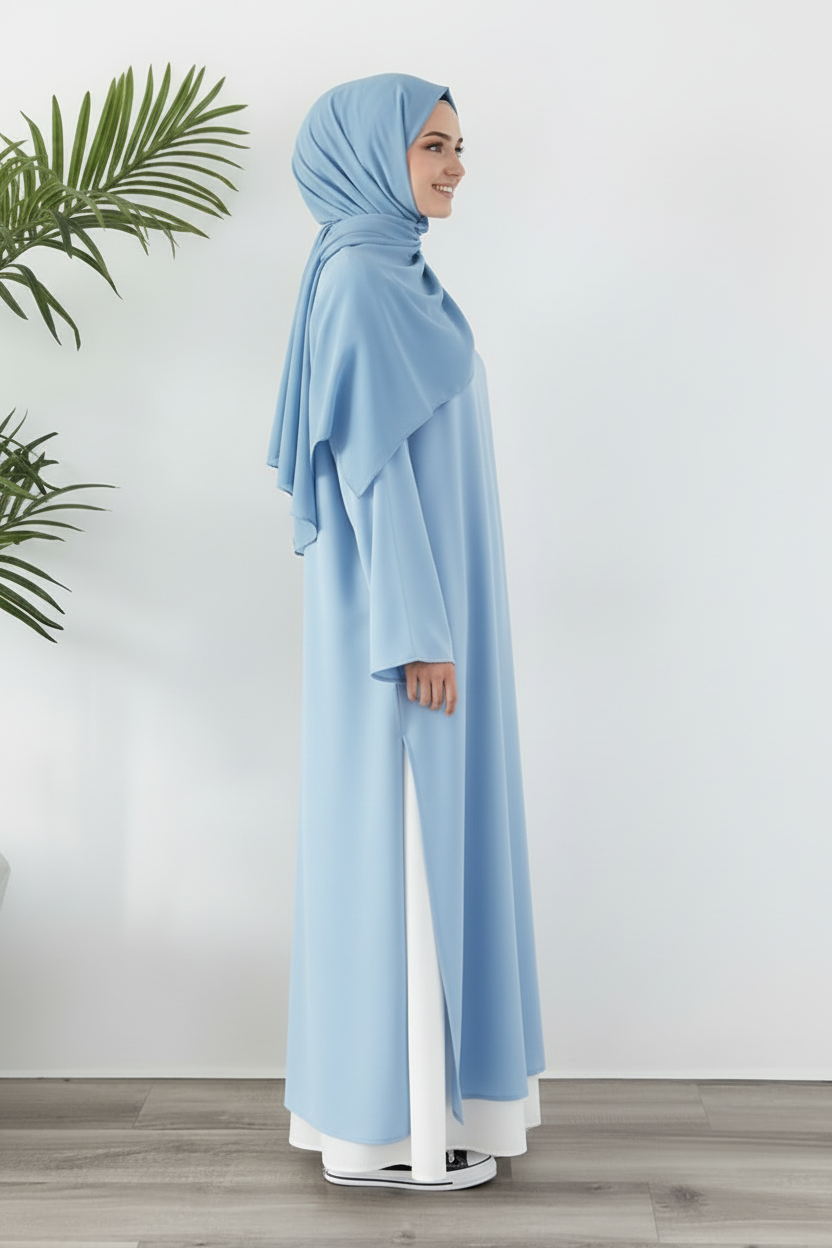 Tunique Longue avec jupe large bleu ciel