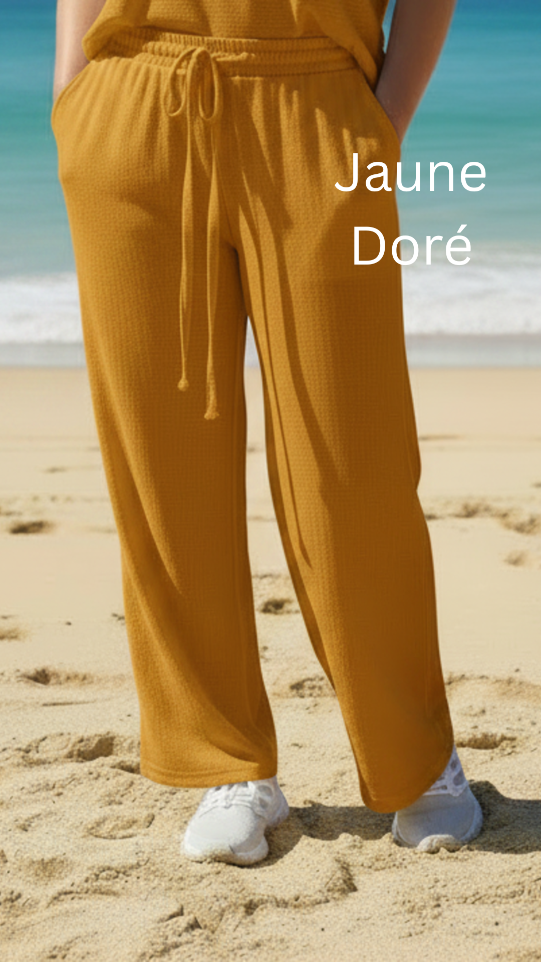 Pantalon large confort crêpe froissé uni