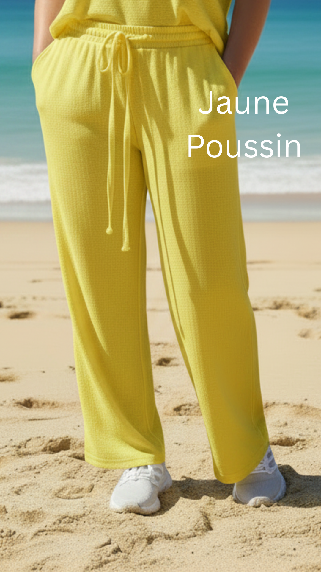 Pantalon large confort crêpe froissé uni