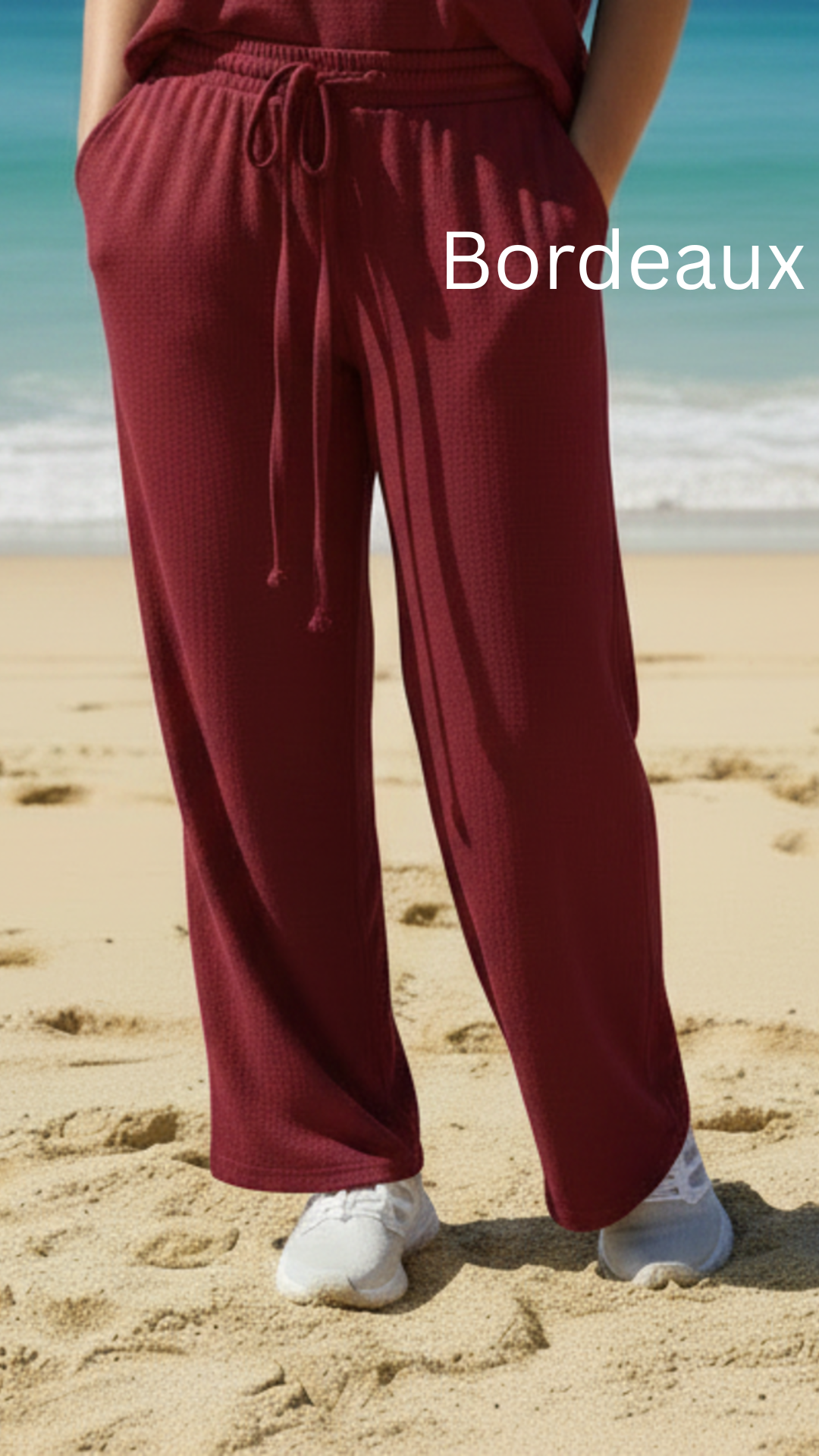 Pantalon large confort crêpe froissé uni