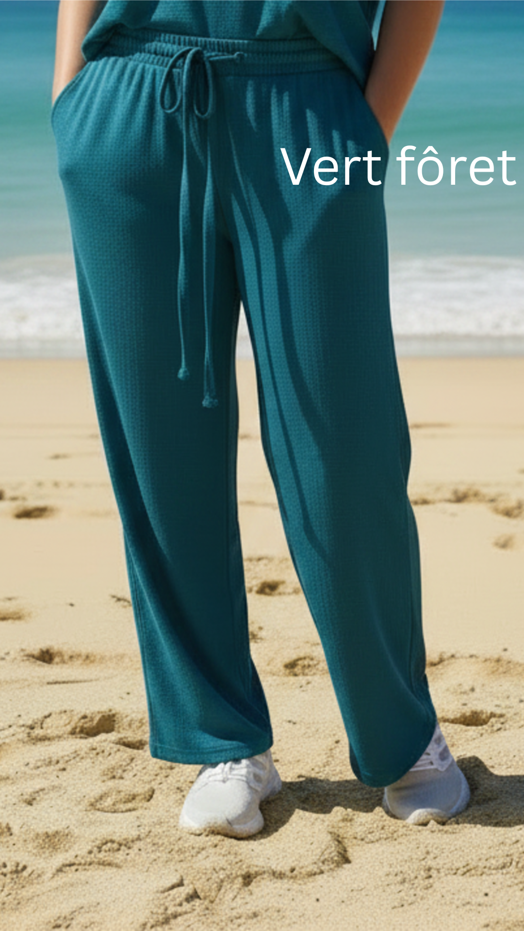 Pantalon large confort crêpe froissé uni