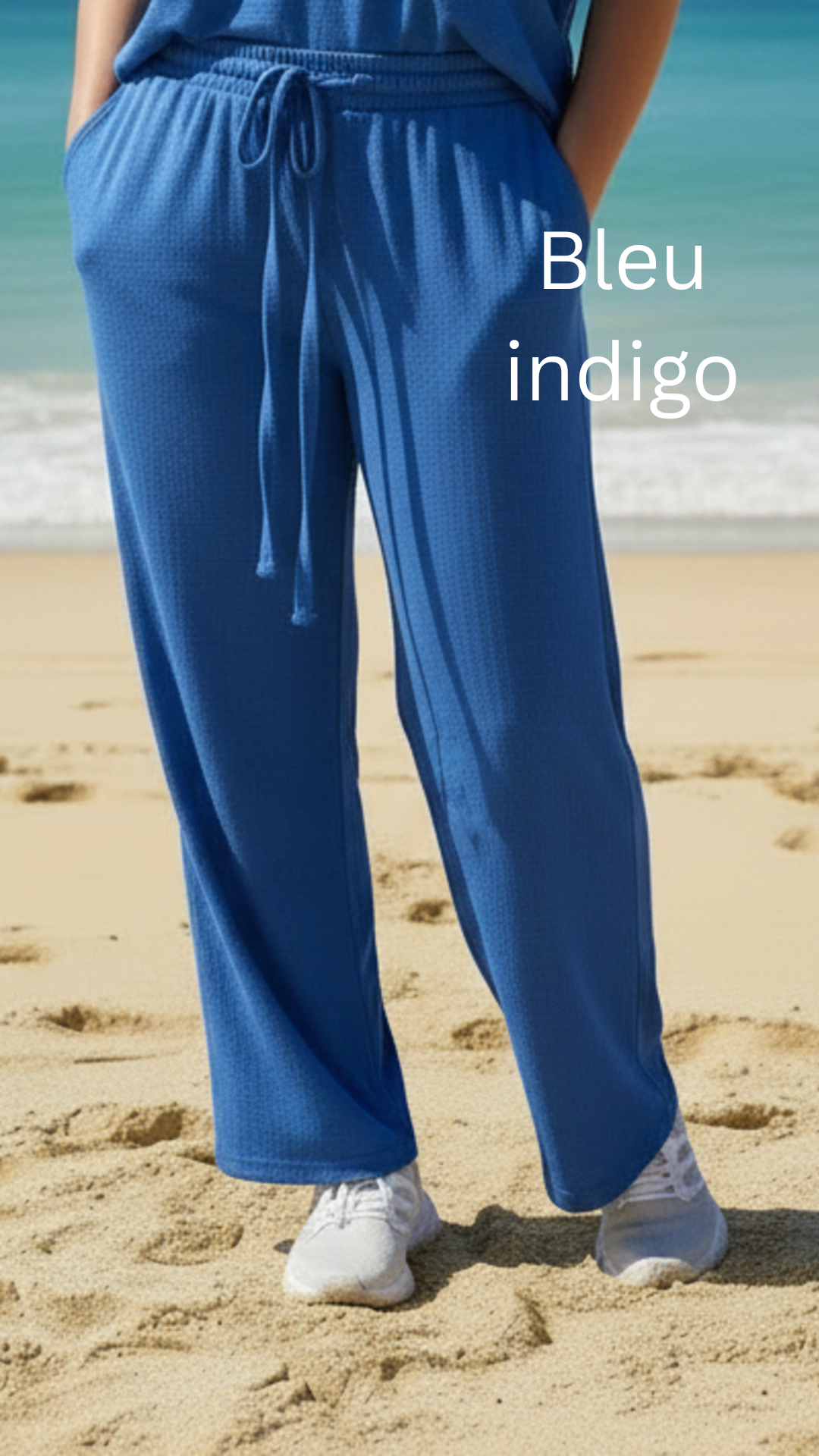Pantalon large confort crêpe froissé uni