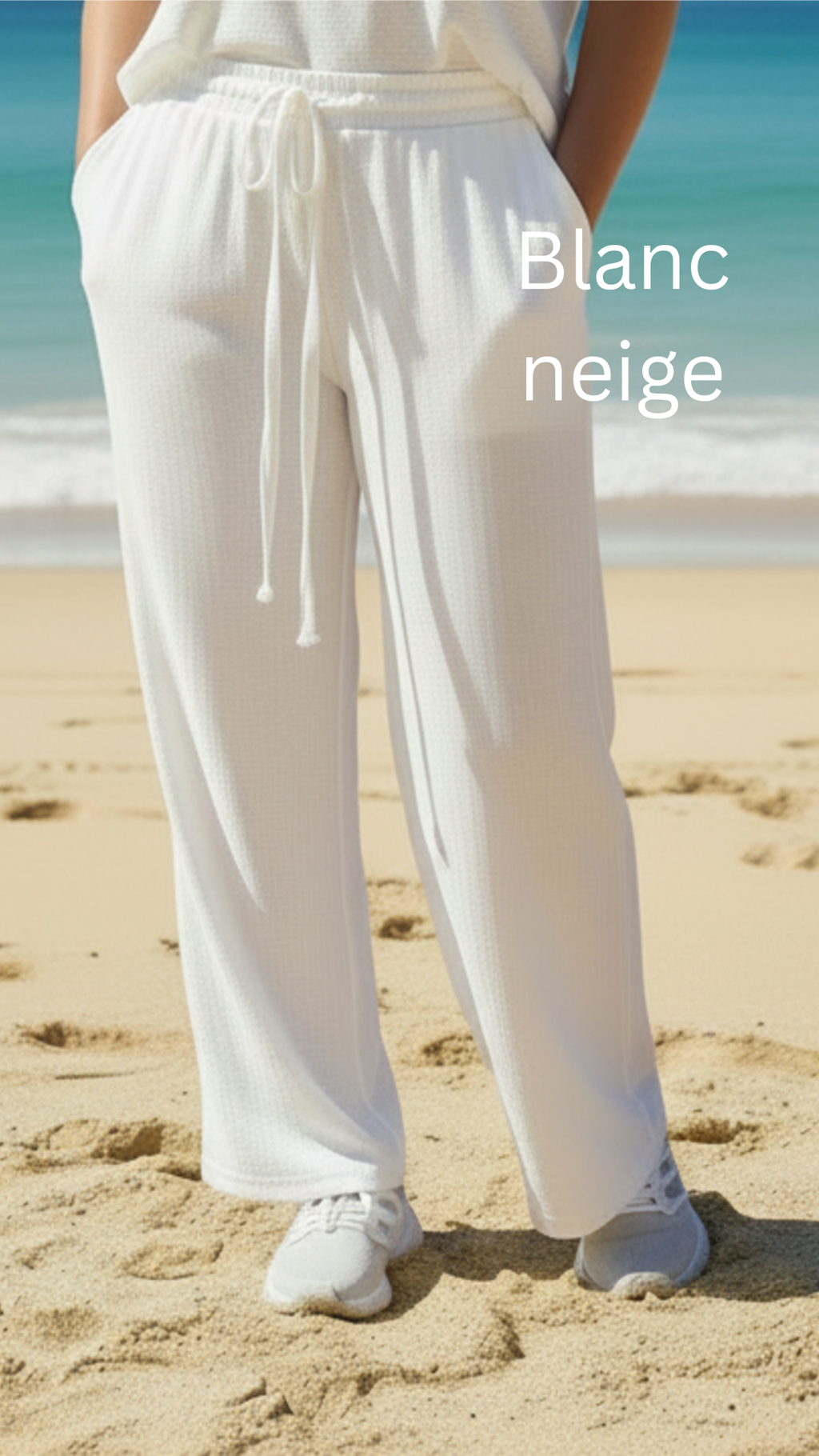 Pantalon large confort crêpe froissé uni