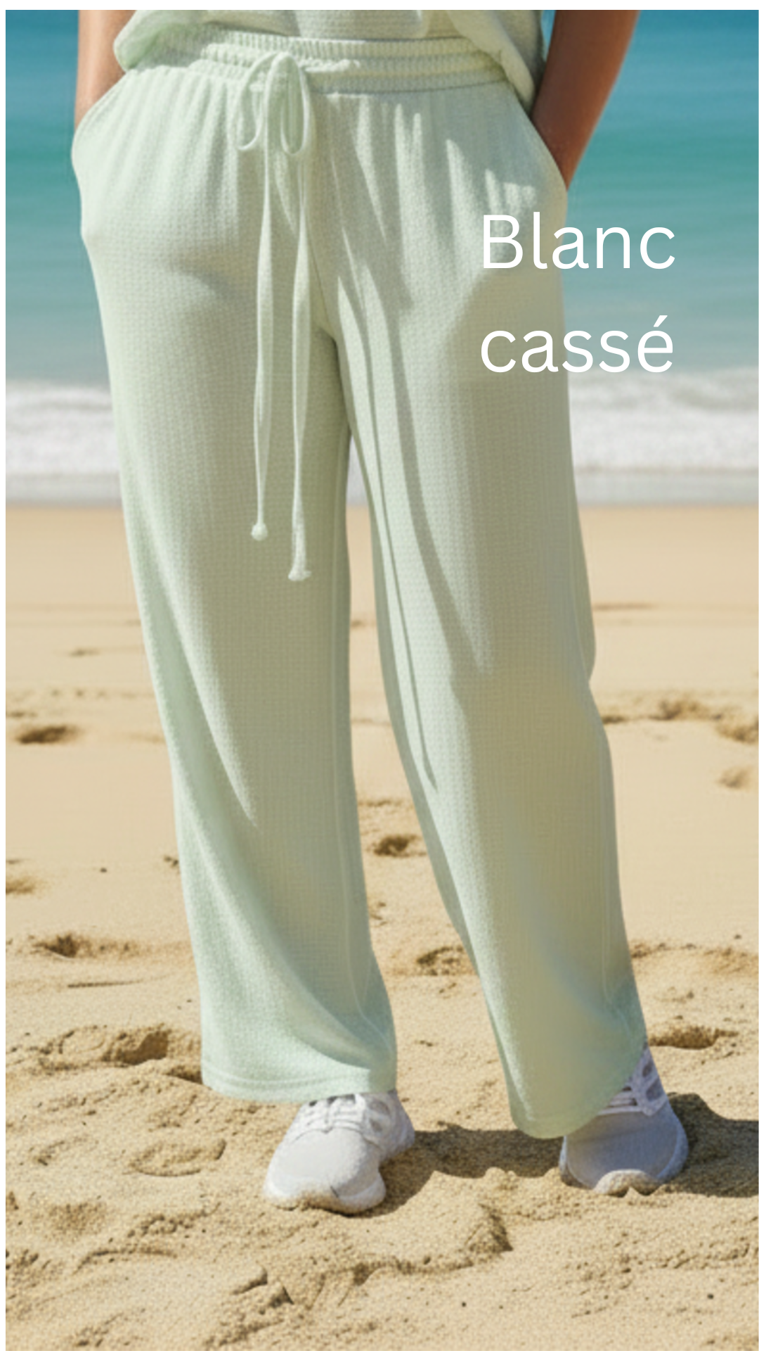 Pantalon large confort crêpe froissé uni