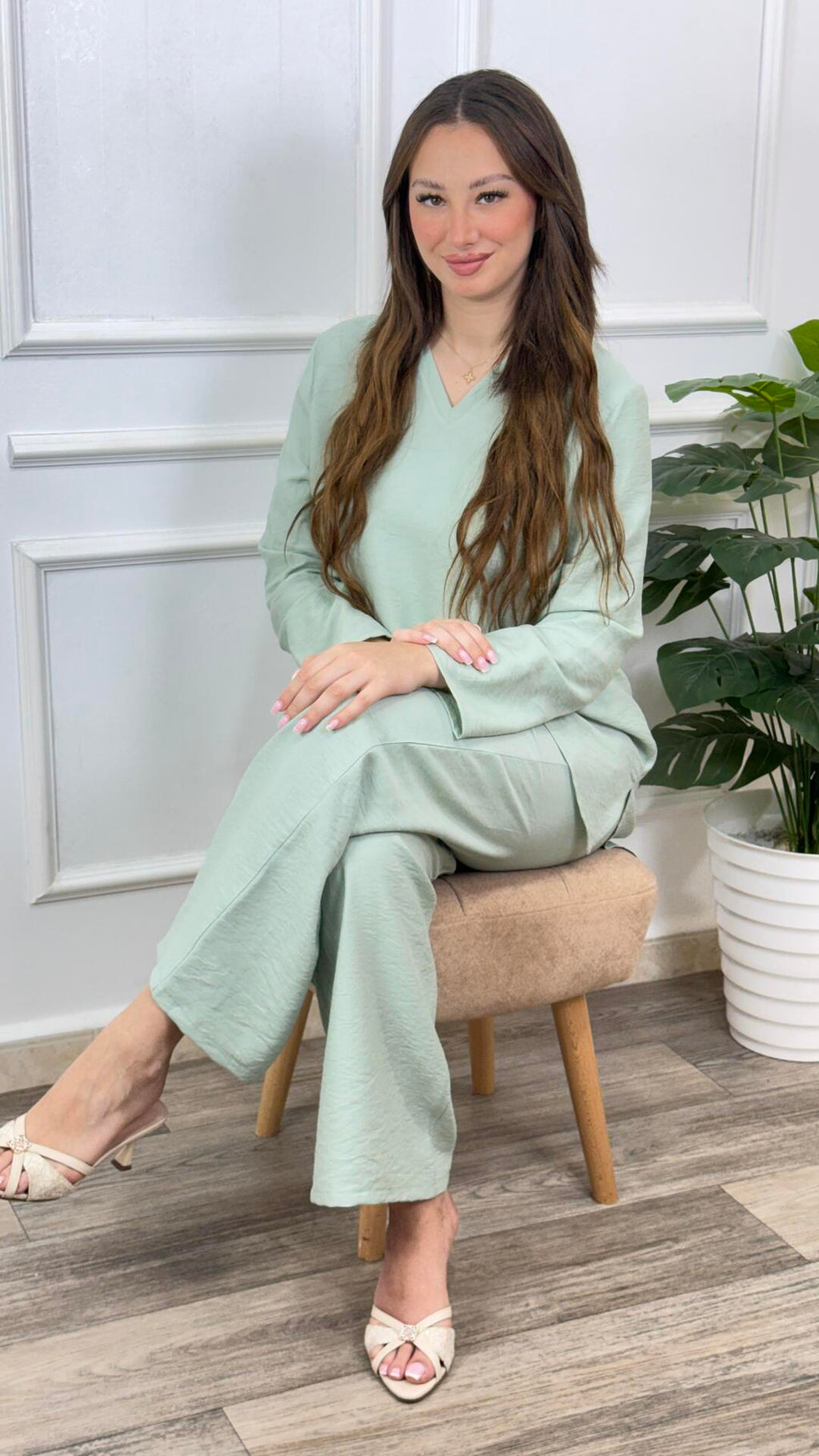 طقم لينان أوفرسايز – تونيك وبنطلون واسع | Ensemble Lin Oversize Col V