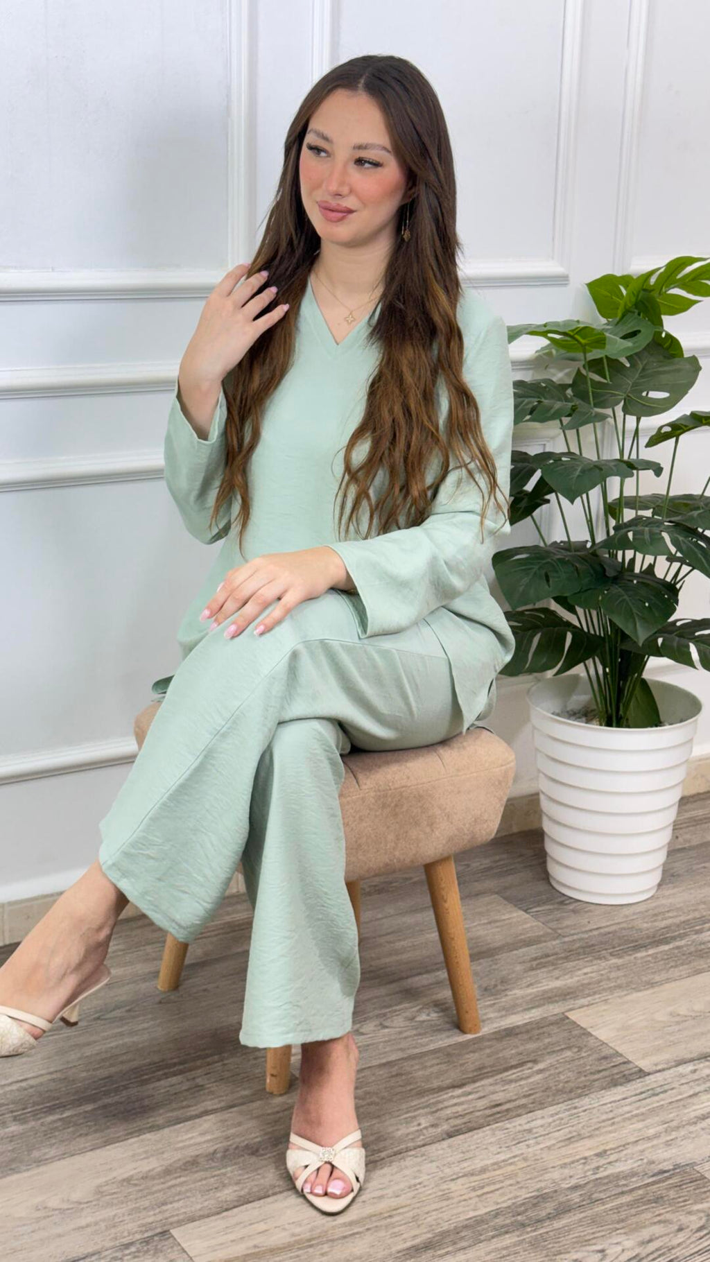 طقم لينان أوفرسايز – تونيك وبنطلون واسع | Ensemble Lin Oversize Col V