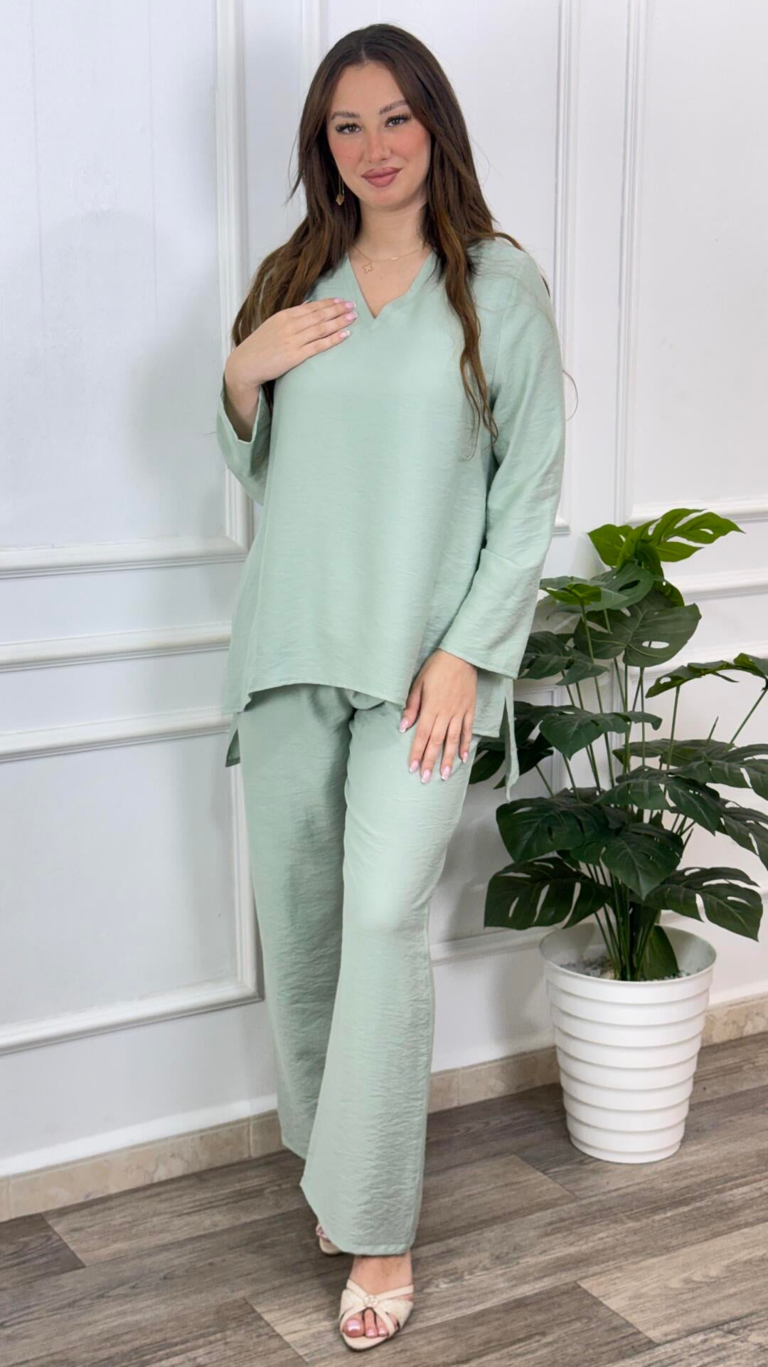 طقم لينان أوفرسايز – تونيك وبنطلون واسع | Ensemble Lin Oversize Col V