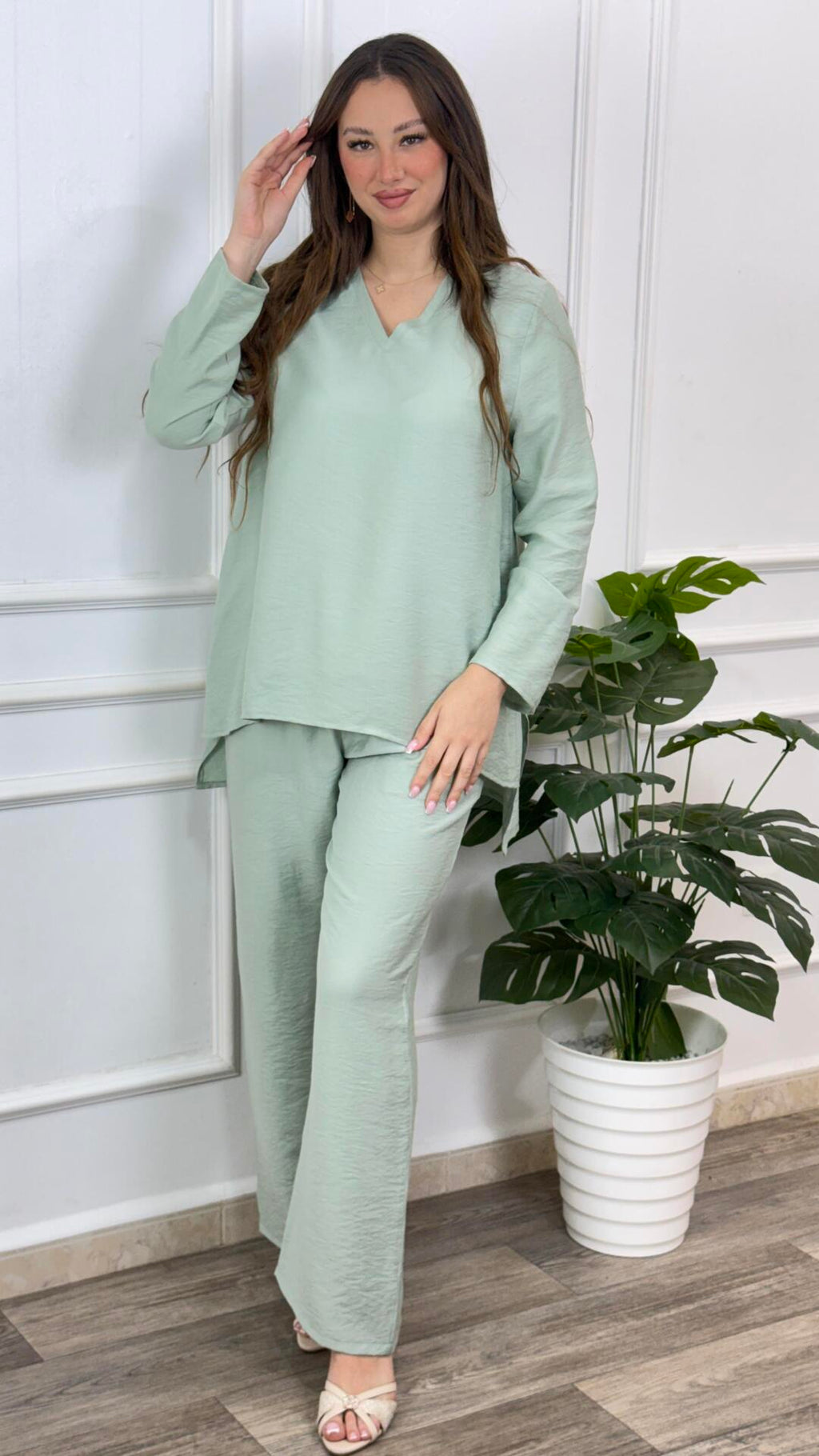 طقم لينان أوفرسايز – تونيك وبنطلون واسع | Ensemble Lin Oversize Col V