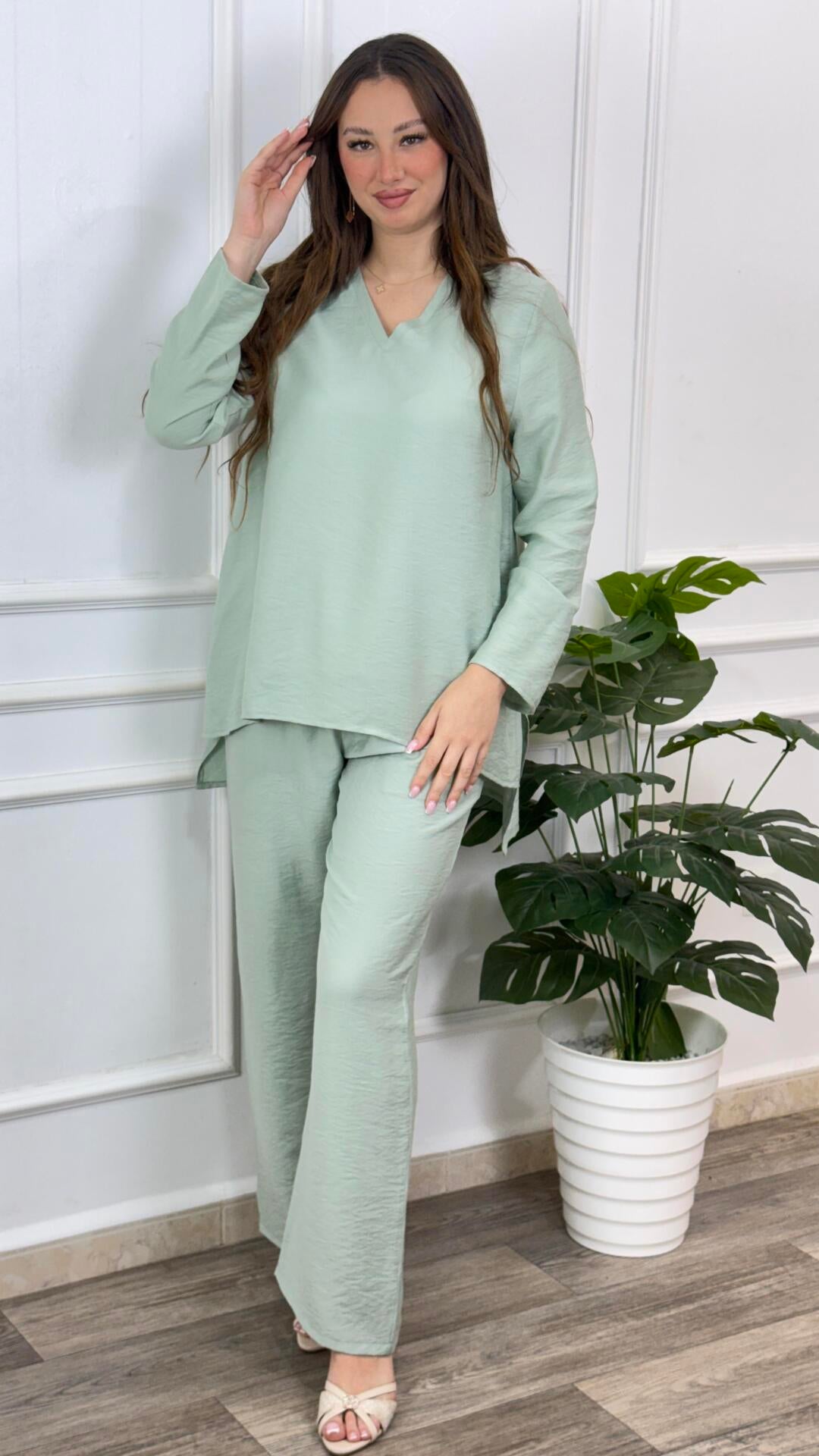 طقم لينان أوفرسايز – تونيك وبنطلون واسع | Ensemble Lin Oversize Col V