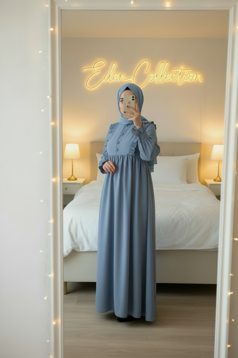 Hijab Robe Crêpe Volants Froncée