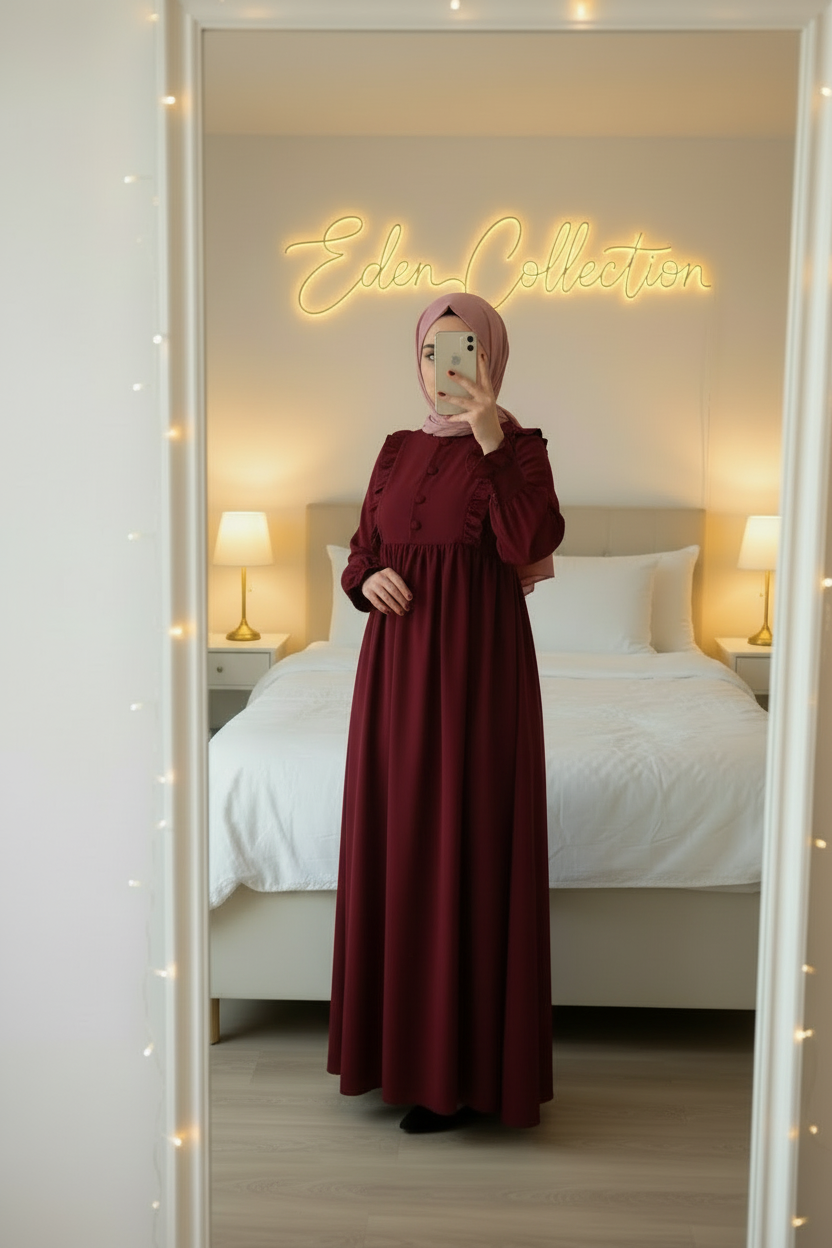 Hijab Robe Crêpe Volants Froncée