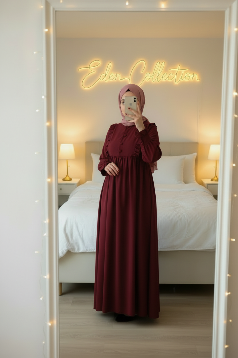 Hijab Robe Crêpe Volants Froncée