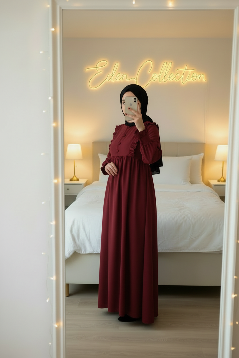 Hijab Robe Crêpe Volants Froncée