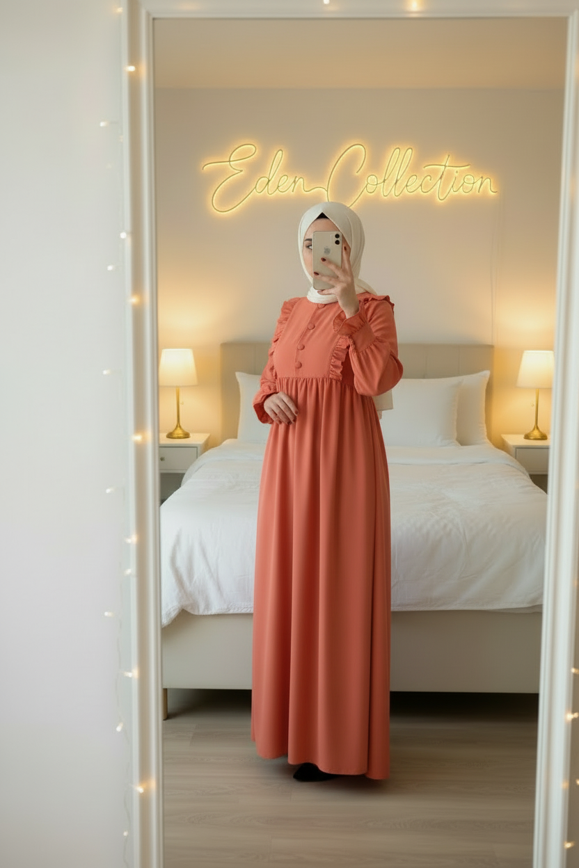 Hijab Robe Crêpe Volants Froncée