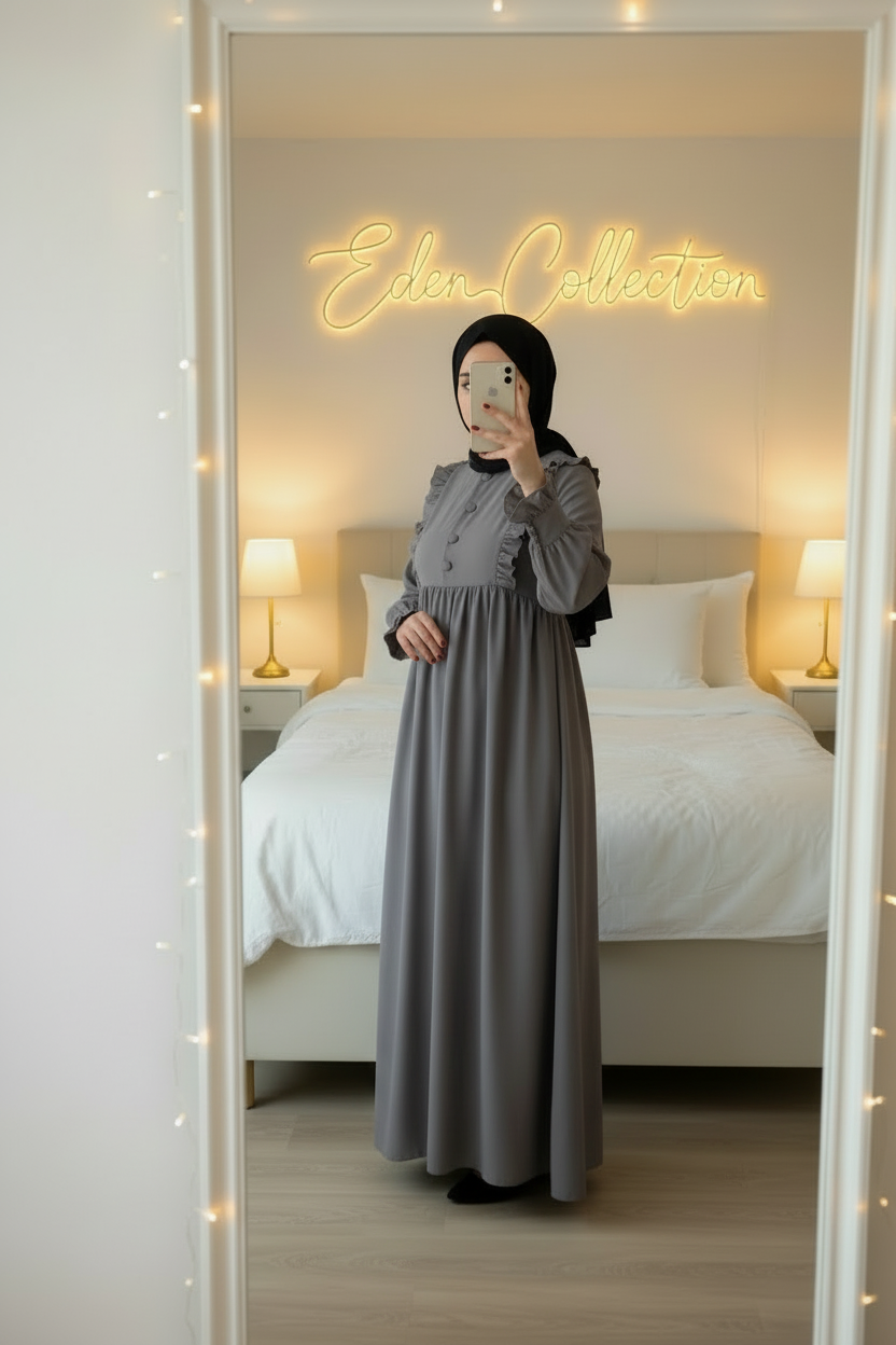 Hijab Robe Crêpe Volants Froncée