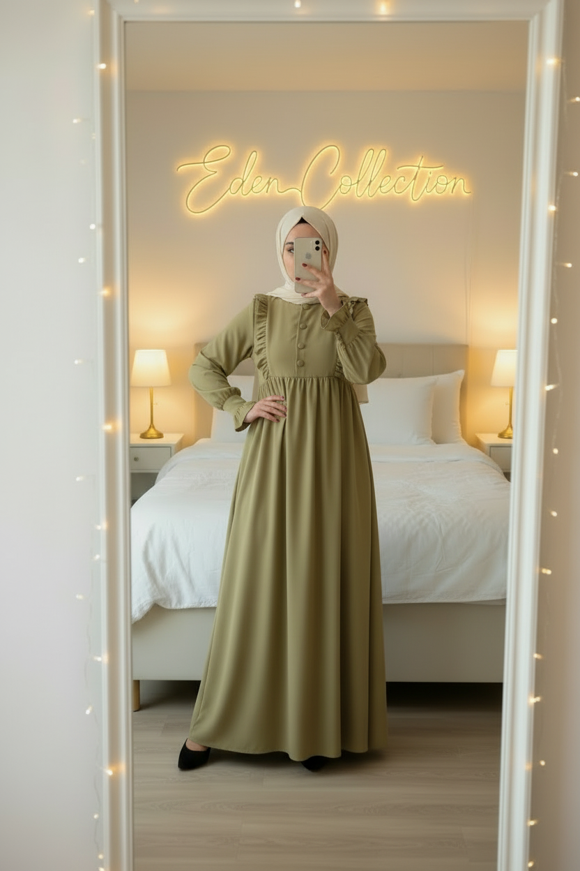 Hijab Robe Crêpe Volants Froncée