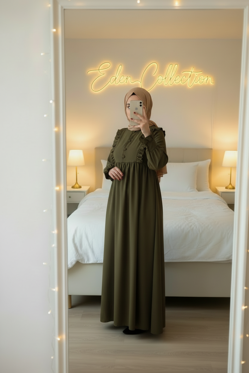 Hijab Robe Crêpe Volants Froncée