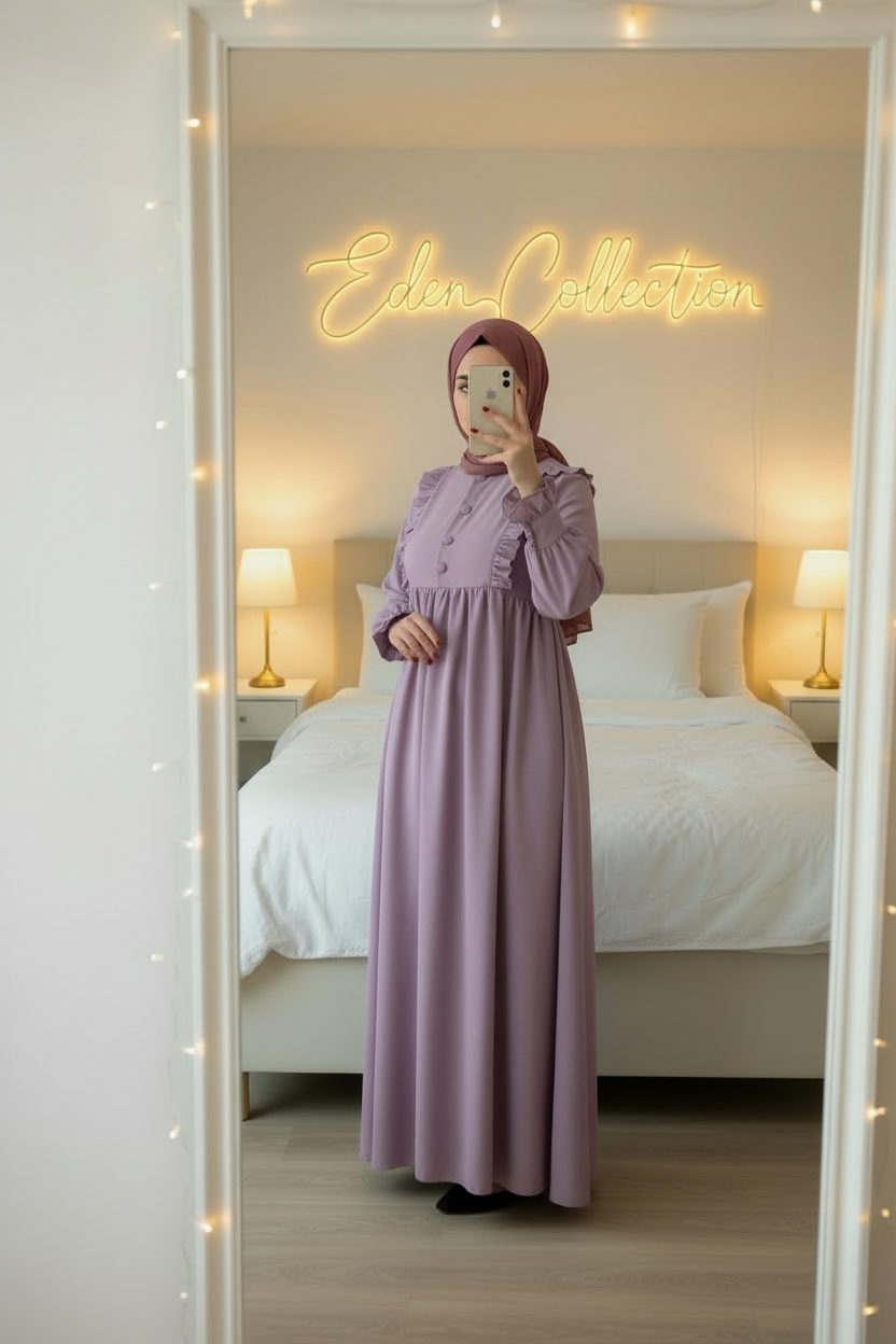 Hijab Robe Crêpe Volants Froncée