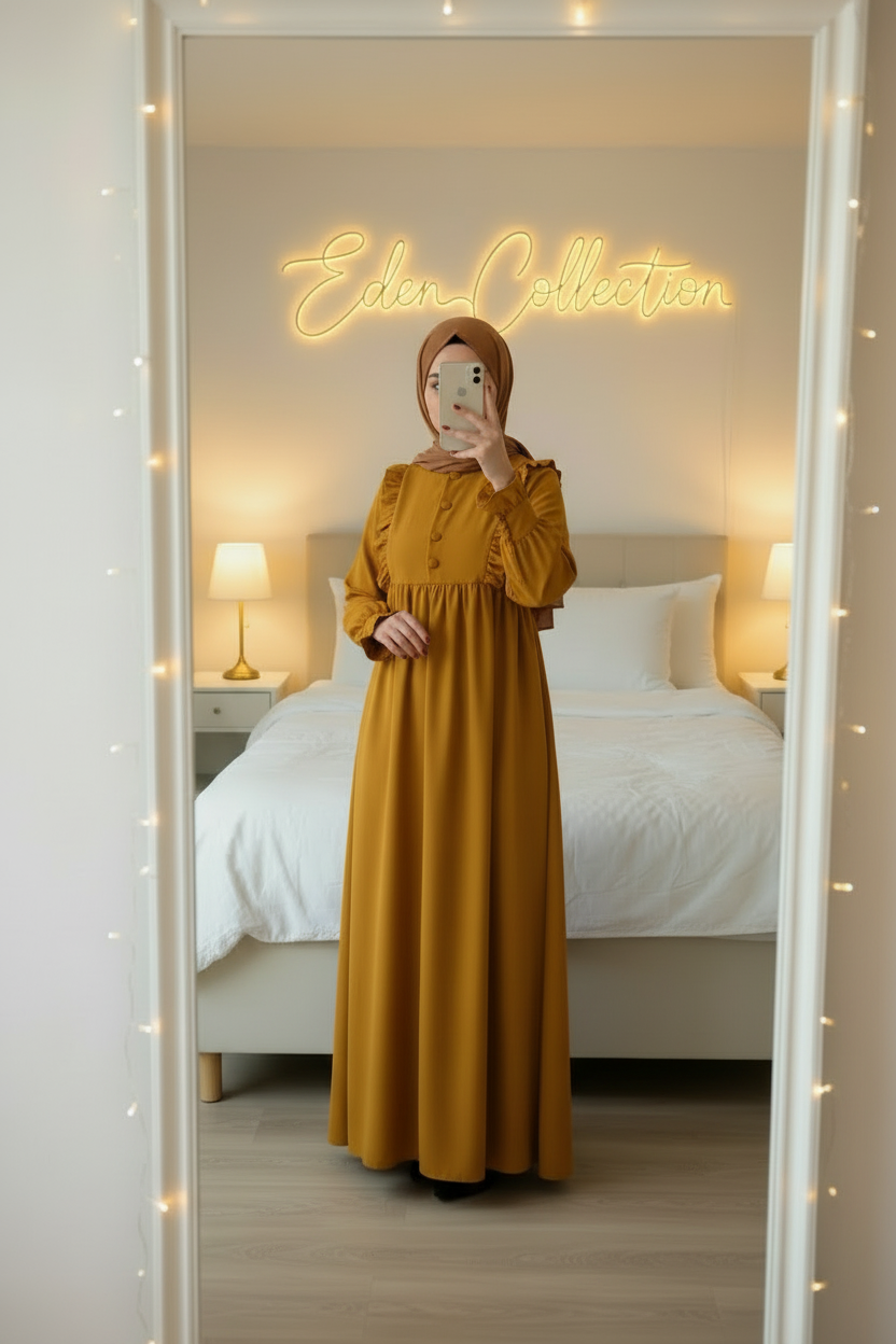 Hijab Robe Crêpe Volants Froncée