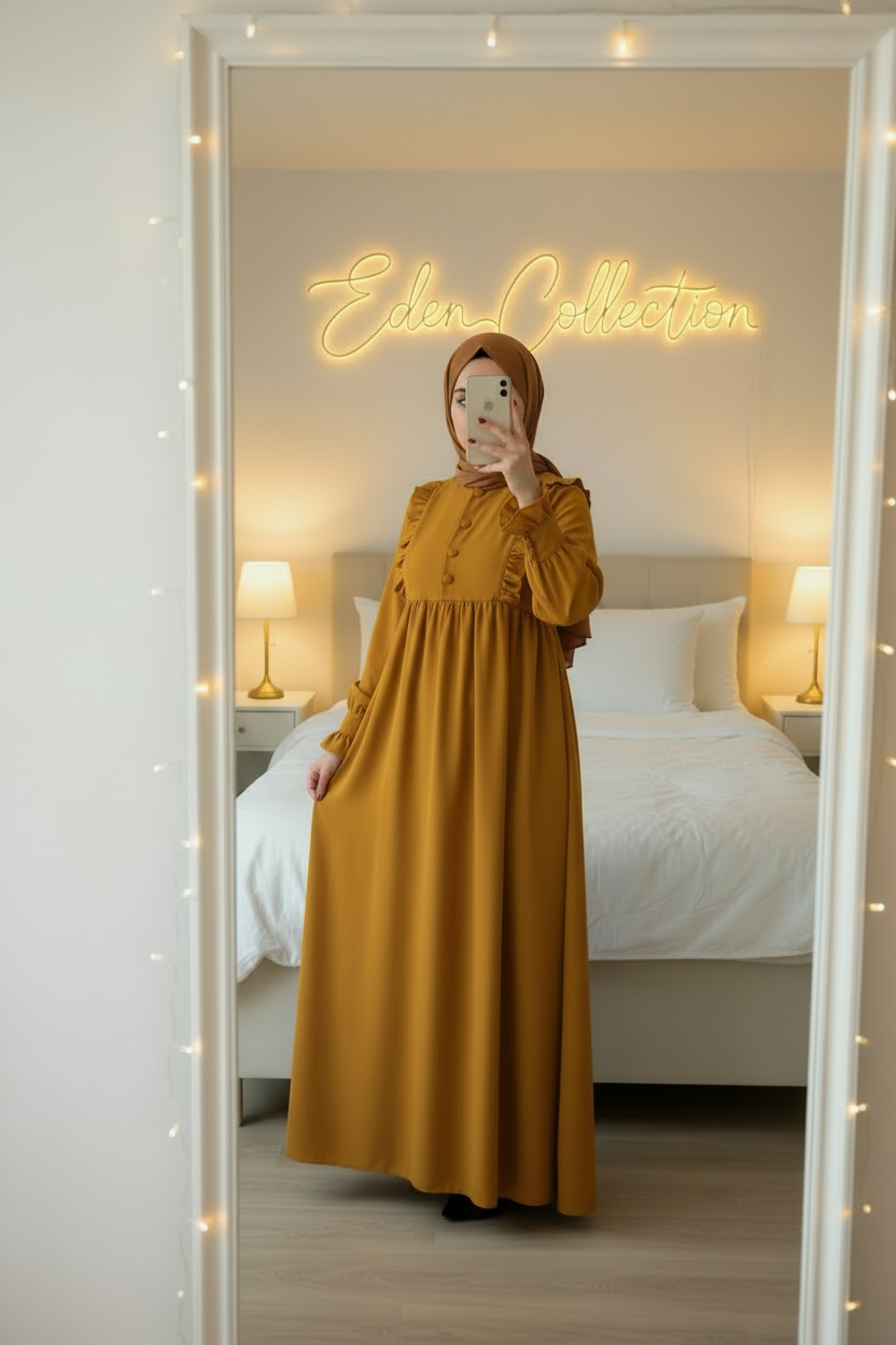 Hijab Robe Crêpe Volants Froncée