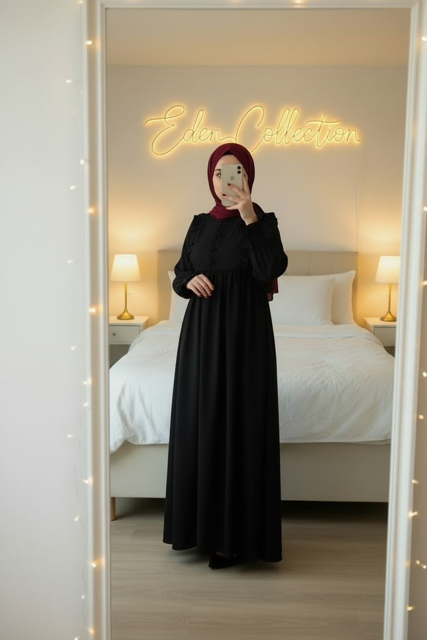 Hijab Robe Crêpe Volants Froncée