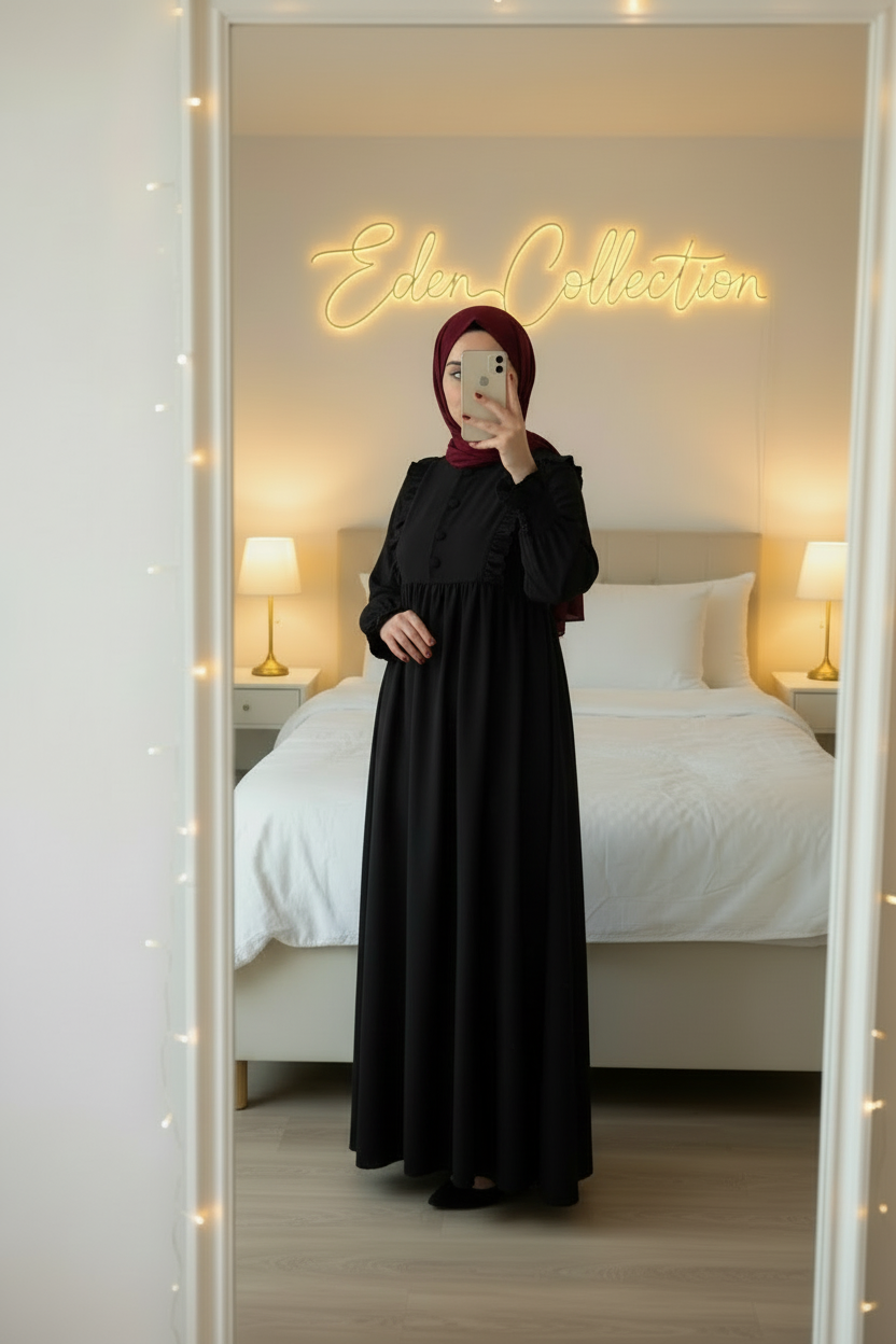 Hijab Robe Crêpe Volants Froncée