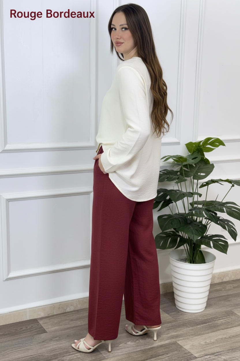 Pantalon Rouge Bordeaux - texte bordeaux