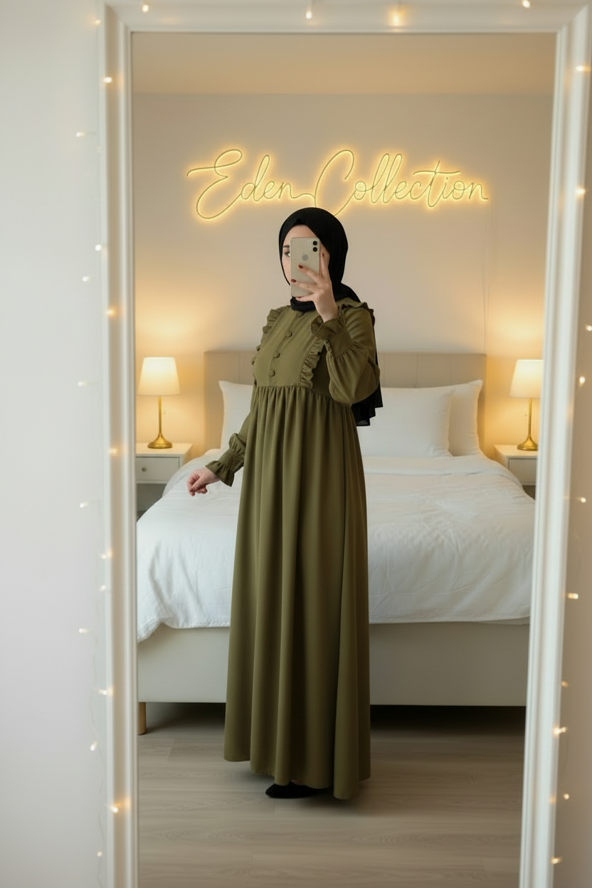 Hijab Robe Crêpe Volants Froncée