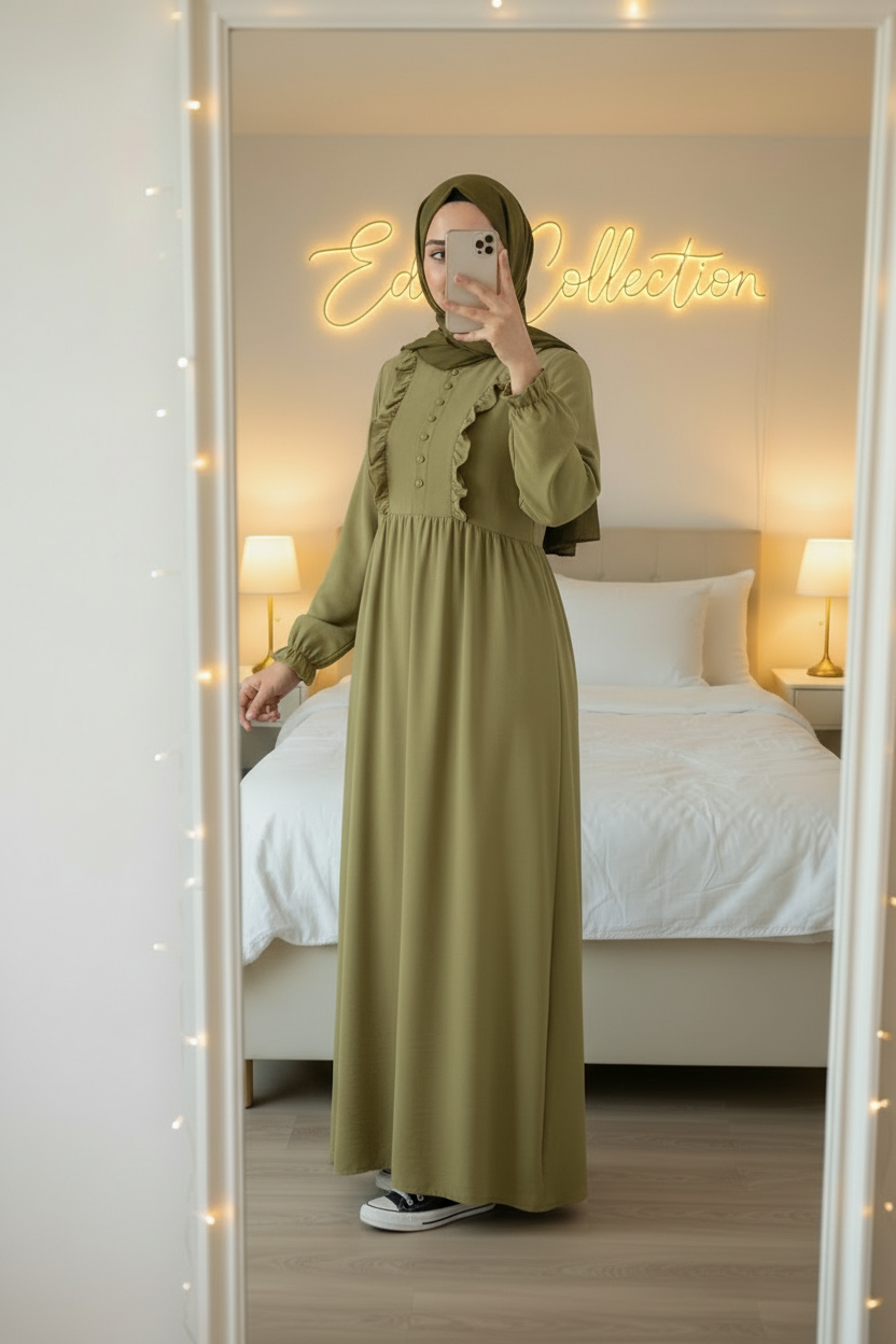 Hijab Robe Crêpe Volants Froncée