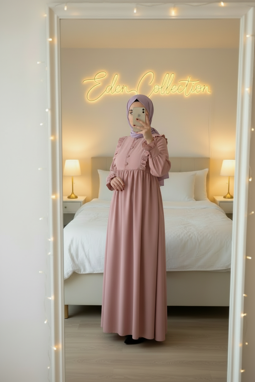 Hijab Robe Crêpe Volants Froncée