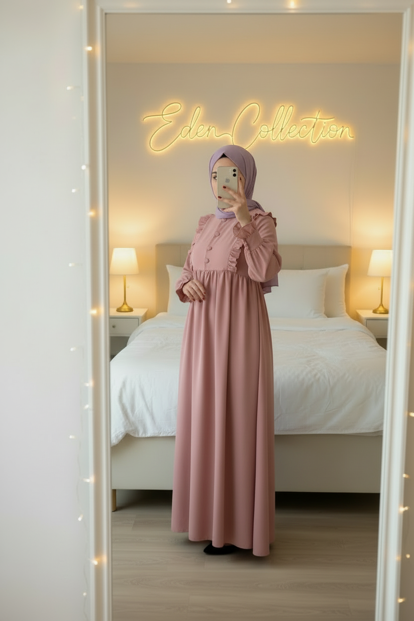 Hijab Robe Crêpe Volants Froncée