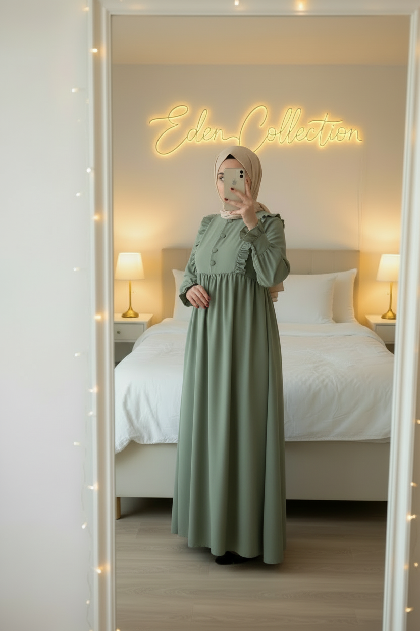 Hijab Robe Crêpe Volants Froncée